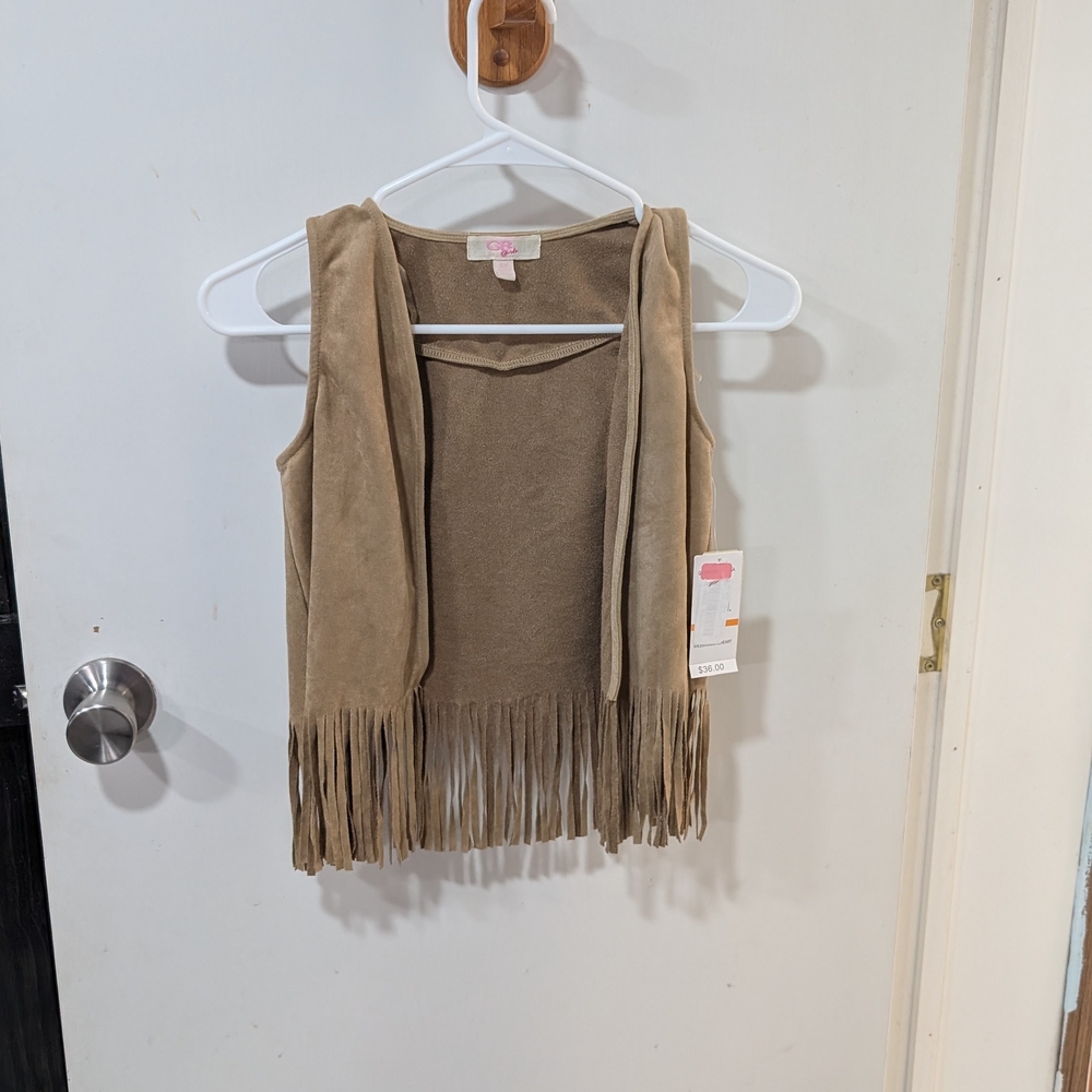 GB girls Tan Fringe Vest